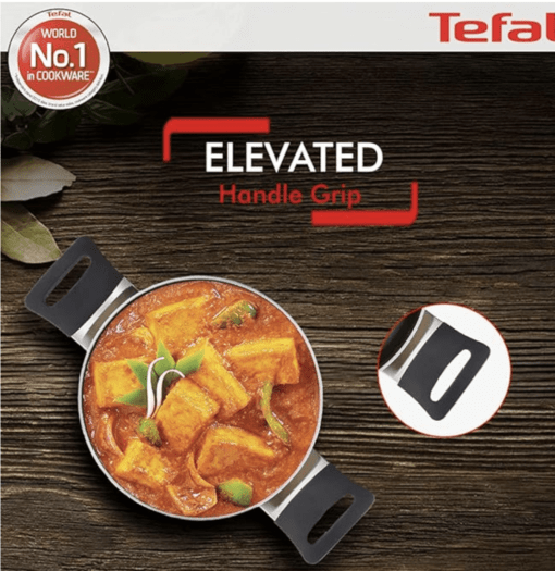 Tefal Super Cook Plus Non Stick Stew Pot, Stainless Steel with Lid, 20CM (Brown) with Elevated Handle Design, Powerglide Non-Stick, Smart Straining See Through Lid - Image 2